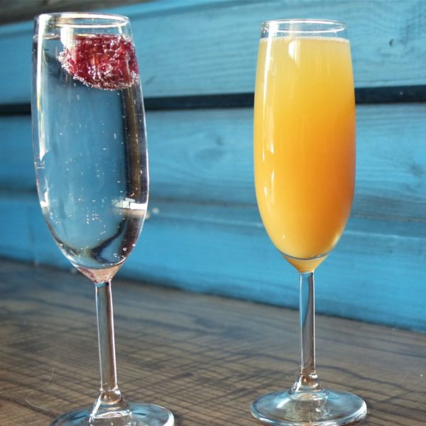 Prosecco with raspberry and Mimosa