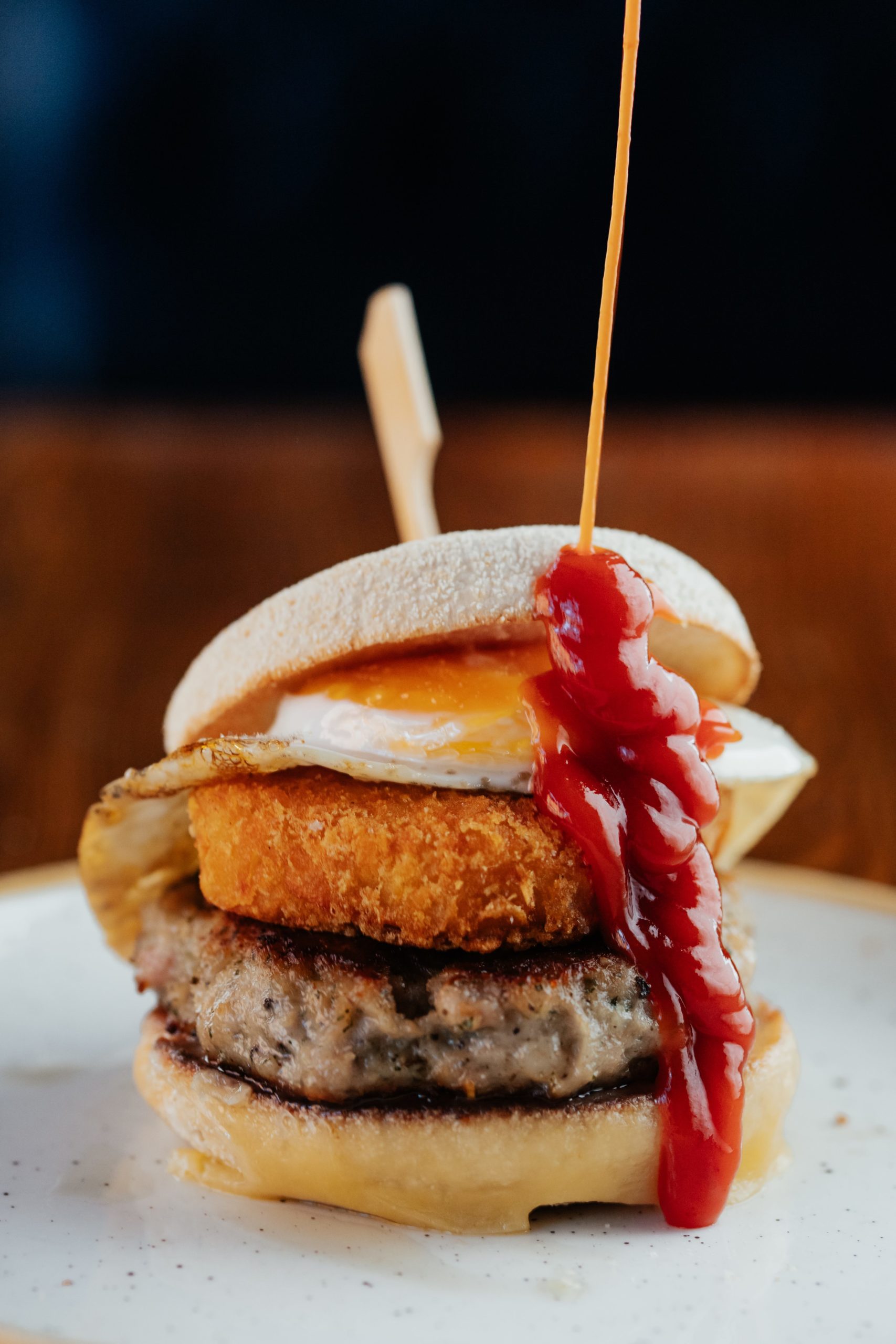 McForum sausage and egg with hash brown and tomato ketchup squirt